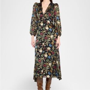Alice + Olivia Mona Floral Tapestry Blouson Midi Dress